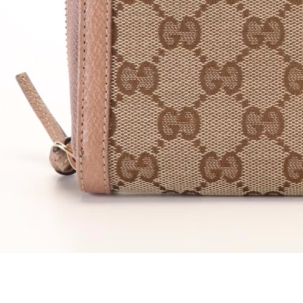 GUCCI Zip Around Wallet in Mauve Pink Leather Trimmed Beige GG Canvas | Women - Picture 11 of 11
